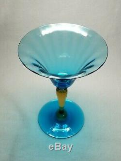 Carder Era Signed Steuben Amber And Celeste Blue Tall Martini Glass Goblet