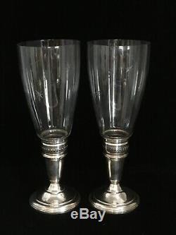 Cartier Sterling Silver Candle Holders with Star Etched Glass Hurricane Shades