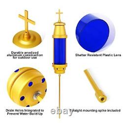 Cemetery Candle Holder with Spike, Cemetery Light, Vigil Latin Cross Gold Blue