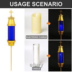 Cemetery Candle Holder with Spike, Cemetery Light, Vigil Latin Cross Gold Blue