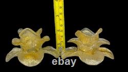 Cenedese Vetreria Murano Art Glass Candleholders Gold Flake