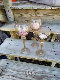 Centerpiece antique glass set of 3- floating candle holders wedding