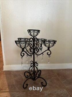 Chandelier Style Metal Five Arm Taper Candle Holder With Blown Clear Glass