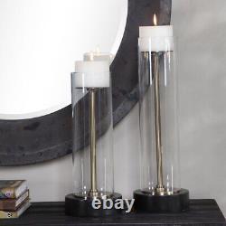 Charvi 20 inch Candleholder (Set of 2) Aged Brass Finish with Clear Glass