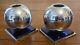 Chase Art Deco Chrome & Cobalt Blue Glass Candle Holders Set Of Two