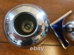 Chase Art Deco Chrome & Cobalt Blue Glass Candle Holders Set of Two