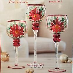 Christmas Hand Painted Glass Candle Holders Set Of 3 15.55 13.58 11.61