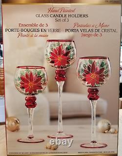 Christmas Hand Painted Glass Candle Holders Set Of 3 15.55 13.58 11.61