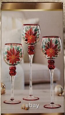 Christmas Hand Painted Glass Candle Holders Set Of 3 15.55 13.58 11.61