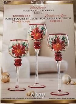 Christmas Hand Painted Glass Candle Holders Set Of 3 15.55 13.58 11.61