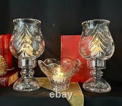 Christmas Hurricane Candle Holders with Christmas Trinket Bowl Glass Set of 3