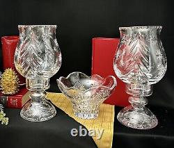 Christmas Hurricane Candle Holders with Christmas Trinket Bowl Glass Set of 3