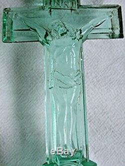 Circa 1870 to 1890s Antique New England Glass Co. Crucifix Candlestick Uranium