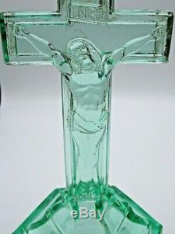 Circa 1870 to 1890s Antique New England Glass Co. Crucifix Candlestick Uranium