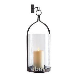 Classic Hanging Glass Candle Hurricane Black Iron with Hook Elegant 18 in