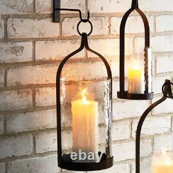 Classic Hanging Glass Candle Hurricane Black Iron with Hook Elegant 18 in
