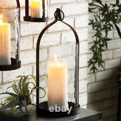 Classic Hanging Glass Candle Hurricane Black Iron with Hook Elegant 18 in