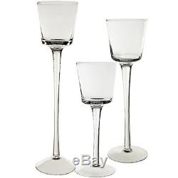 Clear Glass Candle Holder with Glass Stem Wedding Decor Arrangement, Set of 3