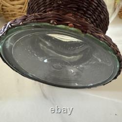 Clear Glass Hurricane Candle Holders (2) Wicker Base Rustic Cylinder for Pillars