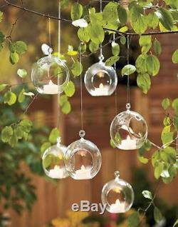 Clear Hanging Glass Bauble Ball Tealight Candle Holder Wedding Garden Decor ML