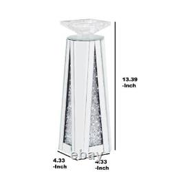 Clear Small Wood and Glass Candle Holder with Faux Crystal Inserts (Set of 2)