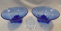 Cobalt Blue Depression Glass Royal Lace Straight Sided Flared Candlesticks Pair
