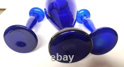 Cobalt Blue Glass Candle Holders and Vase Handled Urn Shape