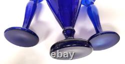 Cobalt Blue Glass Candle Holders and Vase Handled Urn Shape