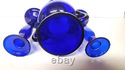 Cobalt Blue Glass Handled Urn Vase and Candle Holders