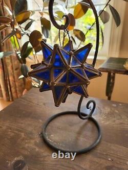Colbalt Moravian star Stained glass votive candle holder Moroccan Dodecagram
