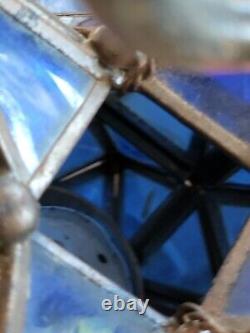 Colbalt Moravian star Stained glass votive candle holder Moroccan Dodecagram