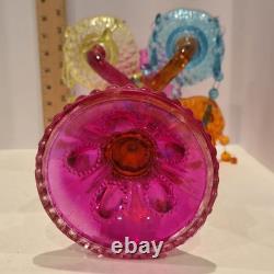 Colorful Five Candle Glass Candelabra 15 1/2 Tall Dangle Multicolor Holder