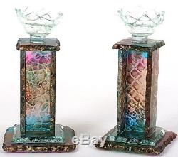 Colorful Shabbat Candle Holders/Sticks, Glass Flowers Judaica Art Made in Israel