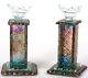 Colorful Shabbat Candle Holders/sticks, Glass Flowers Judaica Art Made In Israel