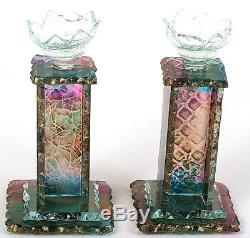 Colorful Shabbat Candle Holders/Sticks, Glass Flowers Judaica Art Made in Israel