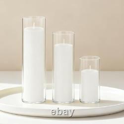 Complete Wedding Centerpiece Set 12 Pillar Candles & Mixed Height Glass Vases