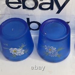 Confederate Glass Hand Painted Floral Blue Satin Toothpick Votive Candle Holder