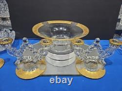 Console Centerpiece Bowl Candlestick Candle holders Gold Cambridge Glass Bordero