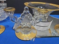 Console Centerpiece Bowl Candlestick Candle holders Gold Cambridge Glass Bordero