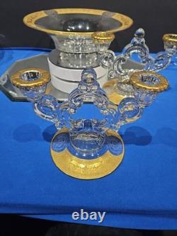 Console Centerpiece Bowl Candlestick Candle holders Gold Cambridge Glass Bordero
