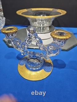 Console Centerpiece Bowl Candlestick Candle holders Gold Cambridge Glass Bordero