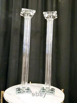 Contemporary 21 Crystal Glass Pillar Column Candle Holder Candlestick Pair