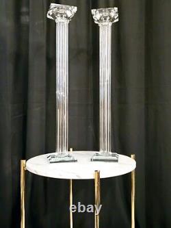 Contemporary 21 Crystal Glass Pillar Column Candle Holder Candlestick Pair