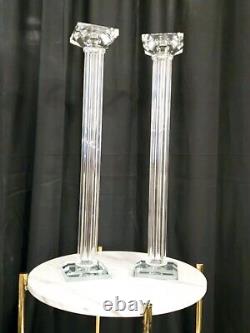 Contemporary 21 Crystal Glass Pillar Column Candle Holder Candlestick Pair