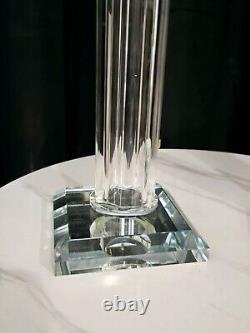 Contemporary 21 Crystal Glass Pillar Column Candle Holder Candlestick Pair