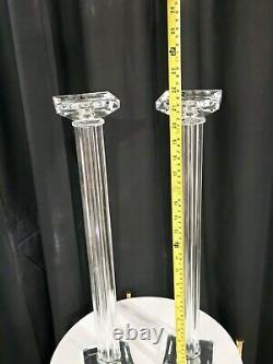 Contemporary 21 Crystal Glass Pillar Column Candle Holder Candlestick Pair