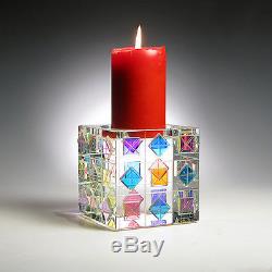 Contemporary Optic Crystal CANDLE HOLDER with Dichroic Glass by Ray Lapsys