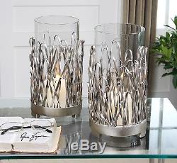 Contemporary Shredded Metal Candle Holders Glass Votive Hurricanes