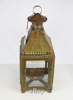 Copper Antiqued Spotted Beveled Glass Pendant Lantern Candle Holder Handcrafted