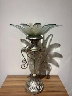 Cracked Glass Flower Candle Holder, Wedding Centerpiece, Large Reflective Table